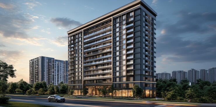 Artist's impression of a luxury high-rise residential tower, shown for Trump World Center Pune